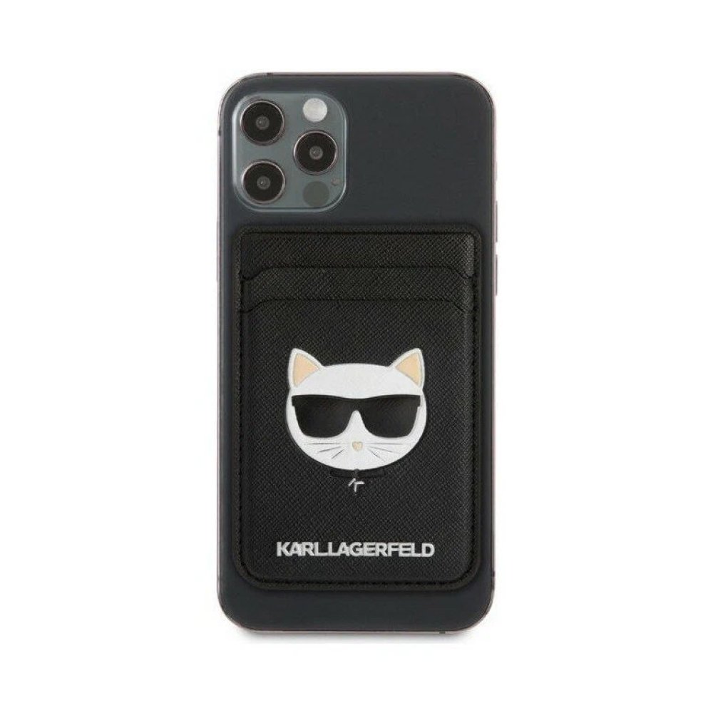 Магнитный бумажник Lagerfeld Wallet Cardslot Magsafe Saffiano Choupette. Цвет: чёрный