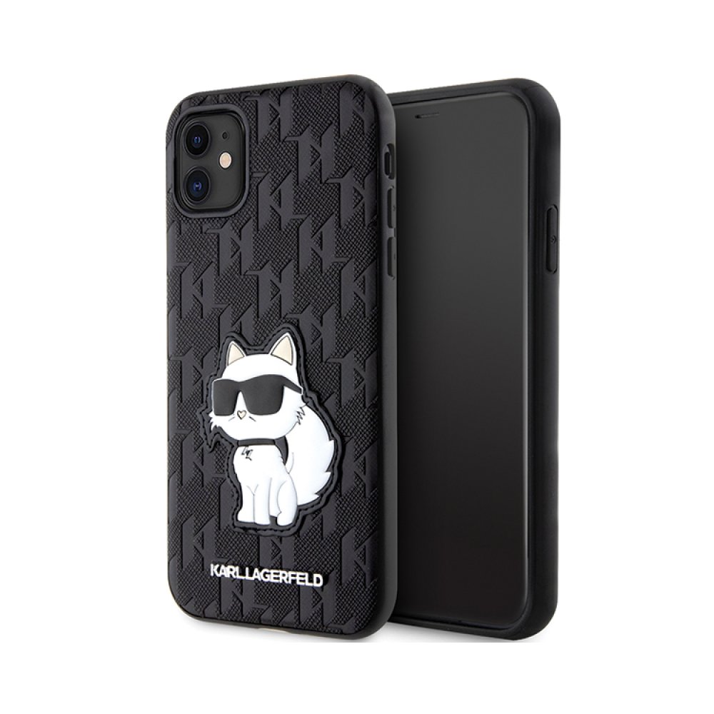 Чехол Lagerfeld для iPhone 11 PU Saffiano Monogram NFT Choupette Hard. Цвет: чёрный