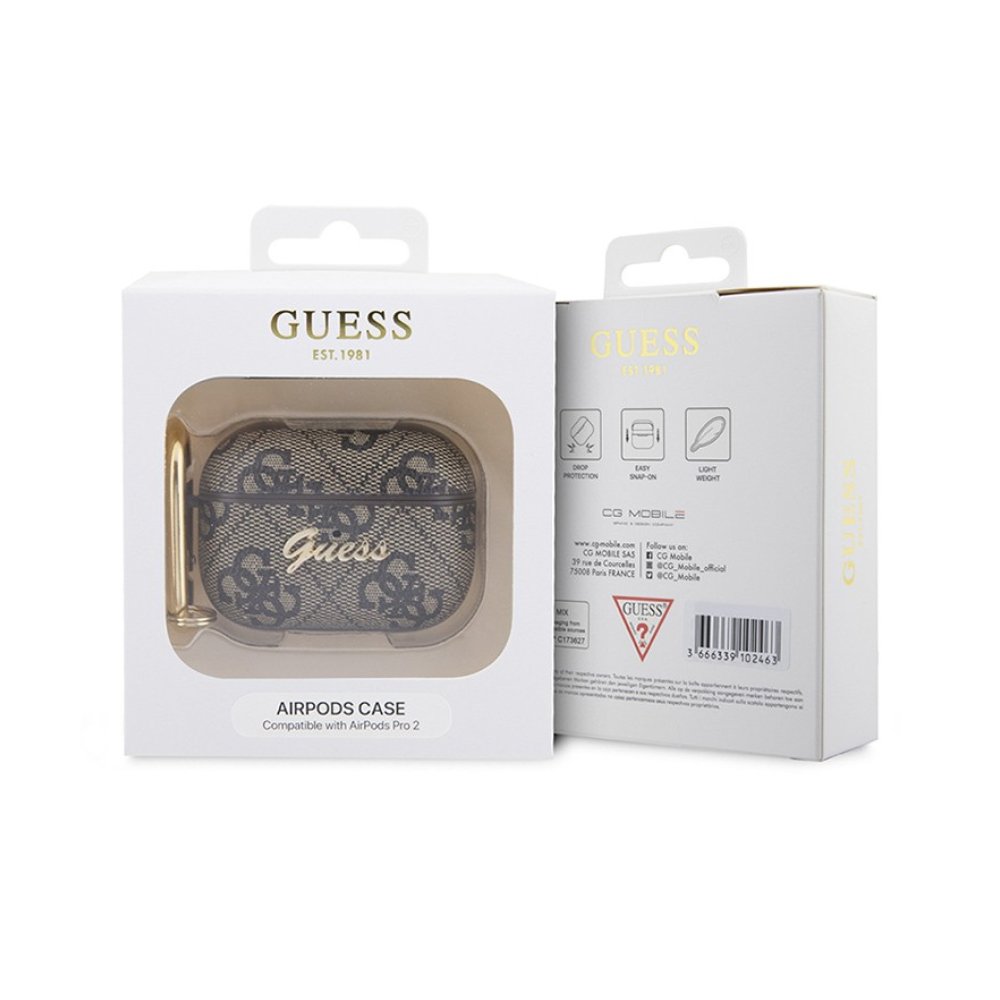 Чехол Guess PU leather 4G with metal logo and carabin для AirPods Pro 2. Цвет: коричневый