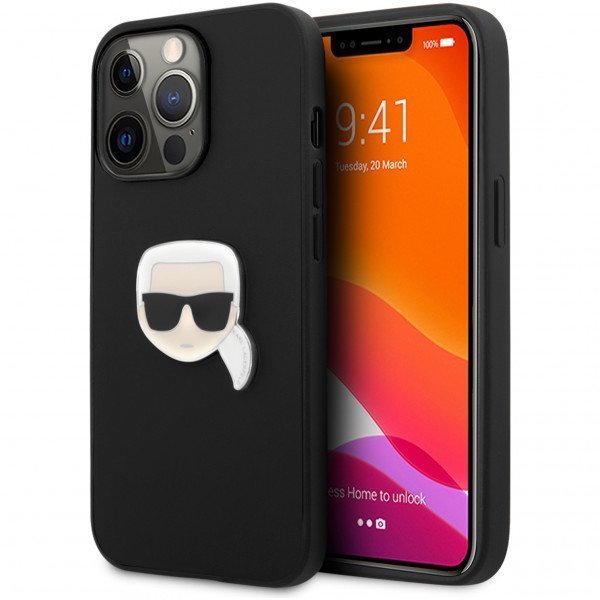 Чехол Lagerfeld для iPhone 13 Pro Karl's Head Patch (metal) Hard. Цвет: чёрный