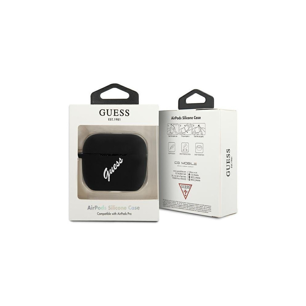 Чехол Guess Script logo для Airpods Pro силиконовый со шнурком. Цвет: чёрный/белый