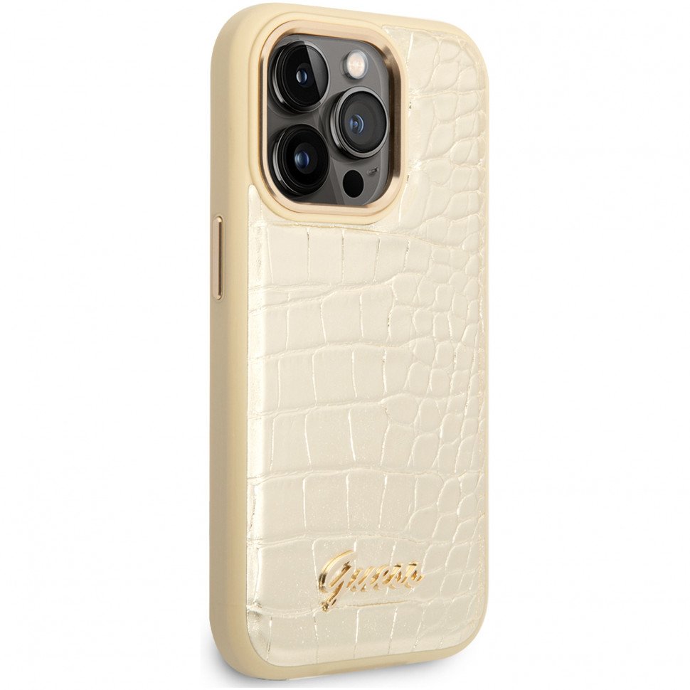 Чехол Guess для iPhone 14 Pro Liquid Glitter Paisley Hard. Цвет: золотой