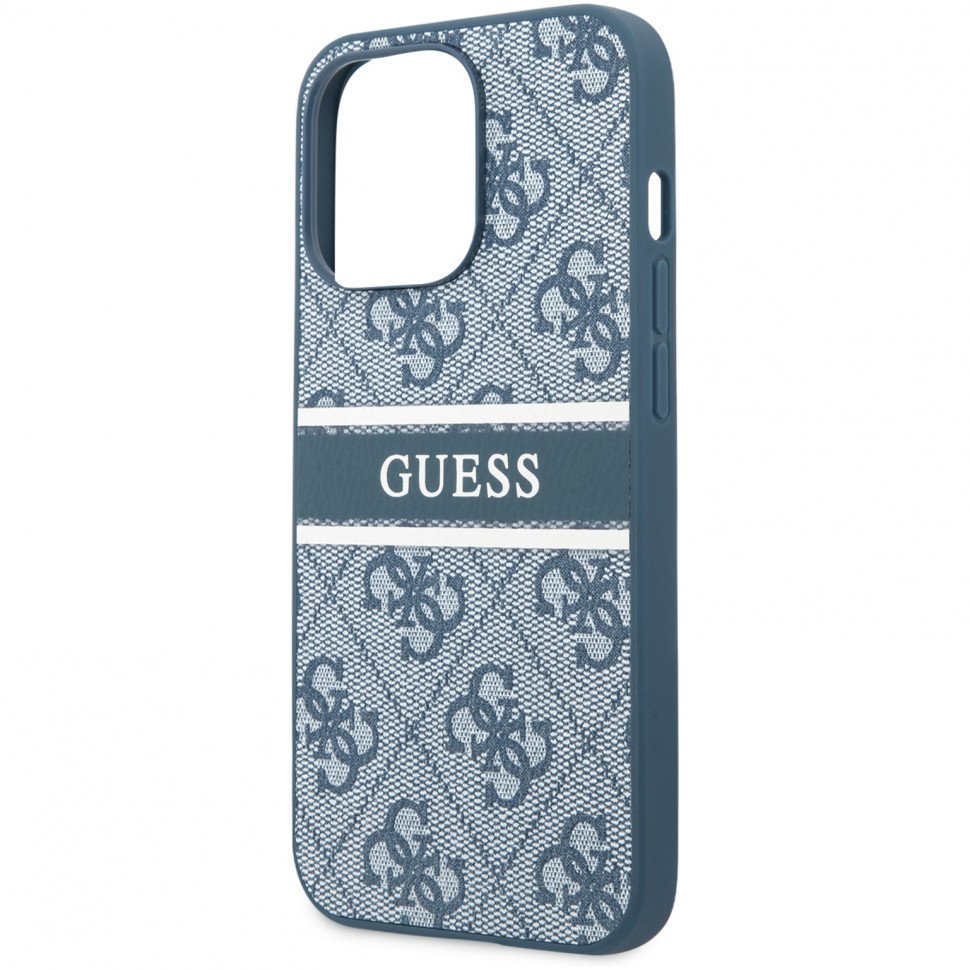 Чехол Guess для iPhone 14 Pro Max PU 4G Stripe printed logo Hard. Цвет: синий