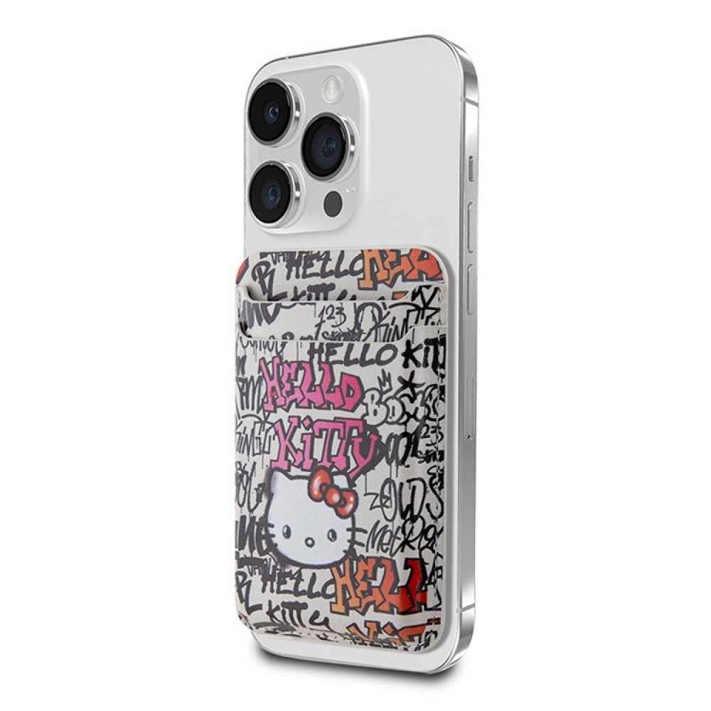 Магнитный бумажник Hello Kitty Cardslot MagSafe PU leather Graffiti Tags. Цвет: бежевый