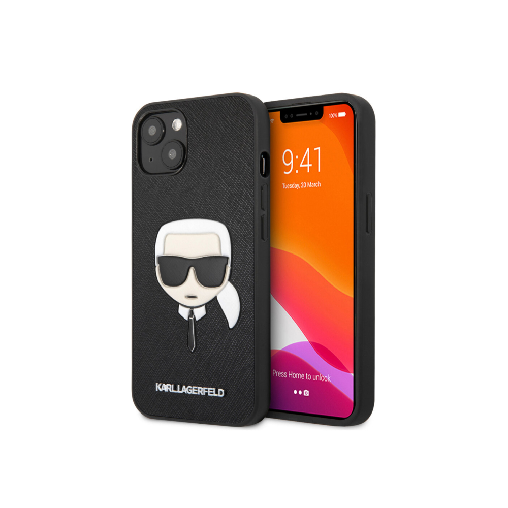 Чехол Lagerfeld для iPhone 13 PU Saffiano Karl's Head Hard. Цвет: чёрный