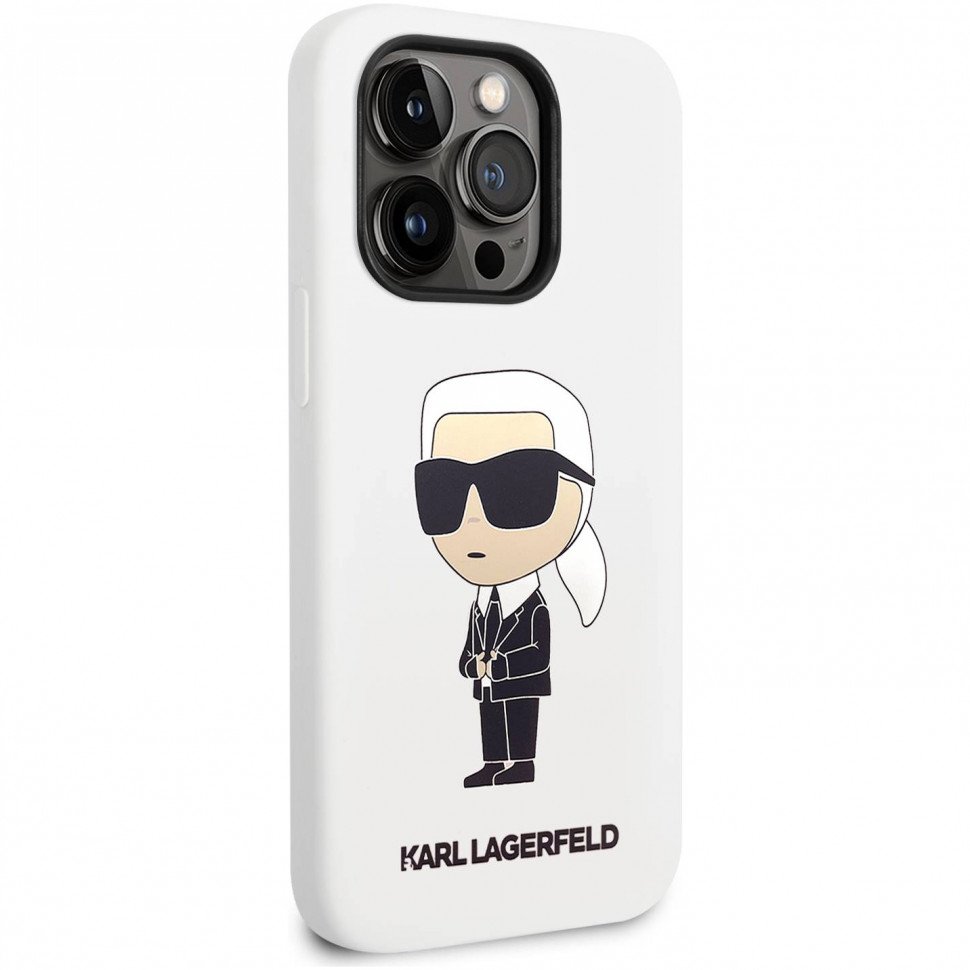 Чехол Lagerfeld для iPhone 14 Pro Liquid silicone NFT Karl Ikonik Hard. Цвет: белый