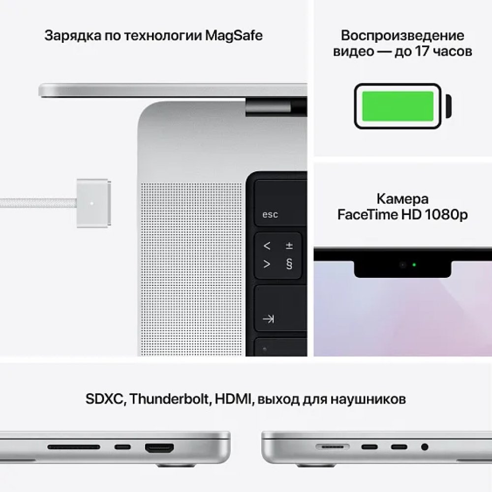 Ноутбук Apple MacBook Pro 14" (M1 Pro, 2021), 512 ГБ SSD, Серебристый