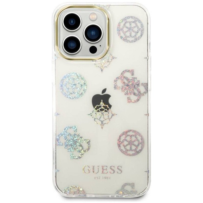 Чехол Guess для iPhone 14 Pro Max PC/TPU Peony glitter Electroplated camera Hard. Цвет: белый