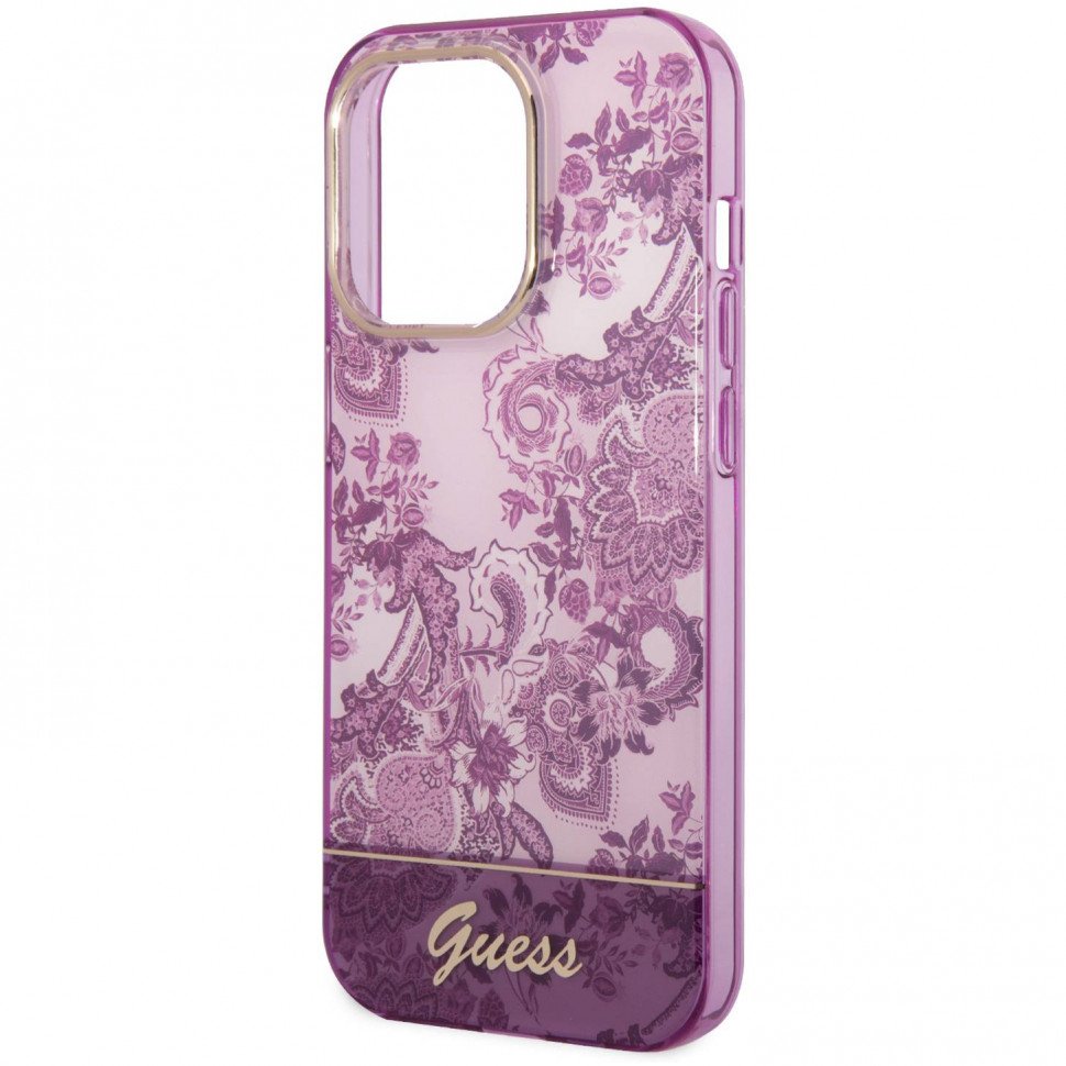 Чехол Guess для iPhone 14 Pro Max PC/TPU Toile de Jouy w Electroplated camera Hard. Цвет: фуксия