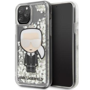 Чехол Lagerfeld светящийся в темноте для iPhone 11 Pro Liquid glitter Karl Iconik Hard. Прозрачный