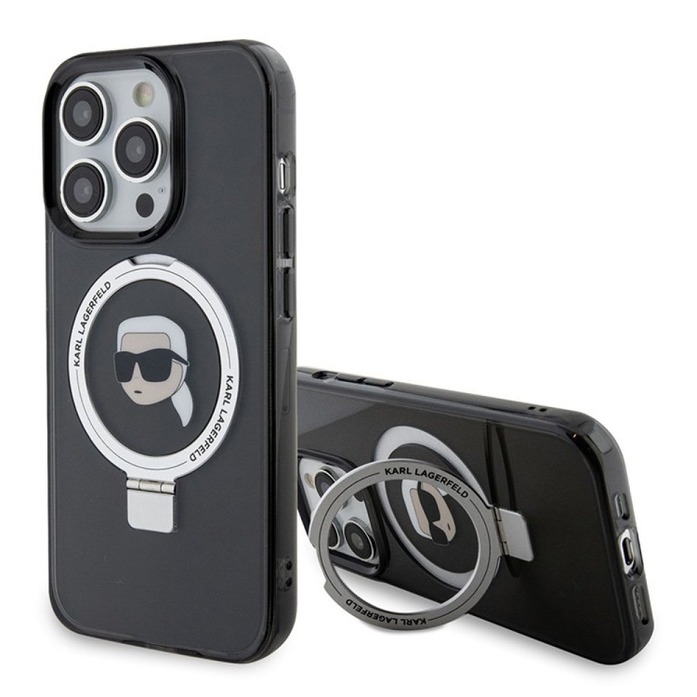 Чехол Lagerfeld PC/TPU + Ring stand NFT Karl Head Hard для iPhone 15 Pro Max.Цвет: чёрный