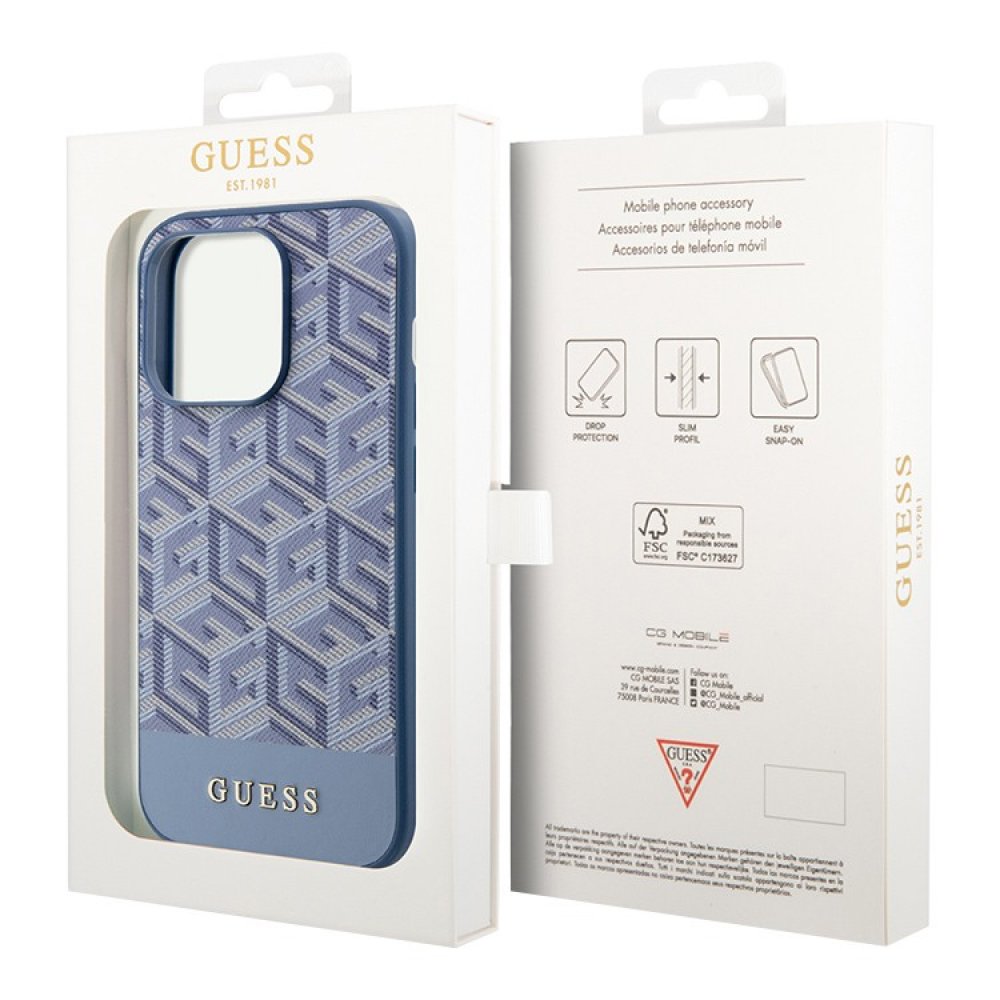 Чехол Guess PU G CUBE Hard MagSafe для iPhone 15 Pro Max. Цвет: синий