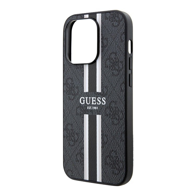 Чехол Guess для iPhone 13 Pro PU 4G Stripes hard (MagSafe). Цвет: чёрный