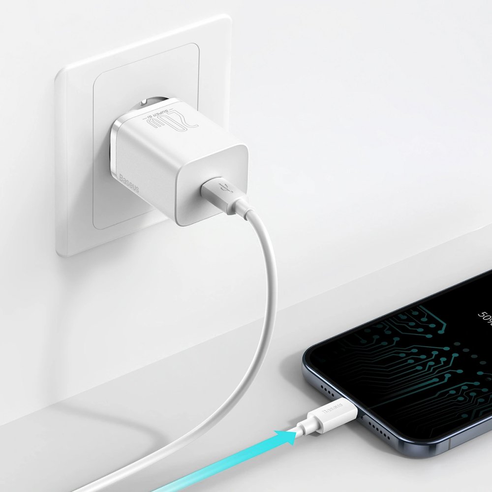 Адаптер питания Baseus Super Si Quick Charger 1C 20 Вт + кабель USB-C 1м. Цвет: белый