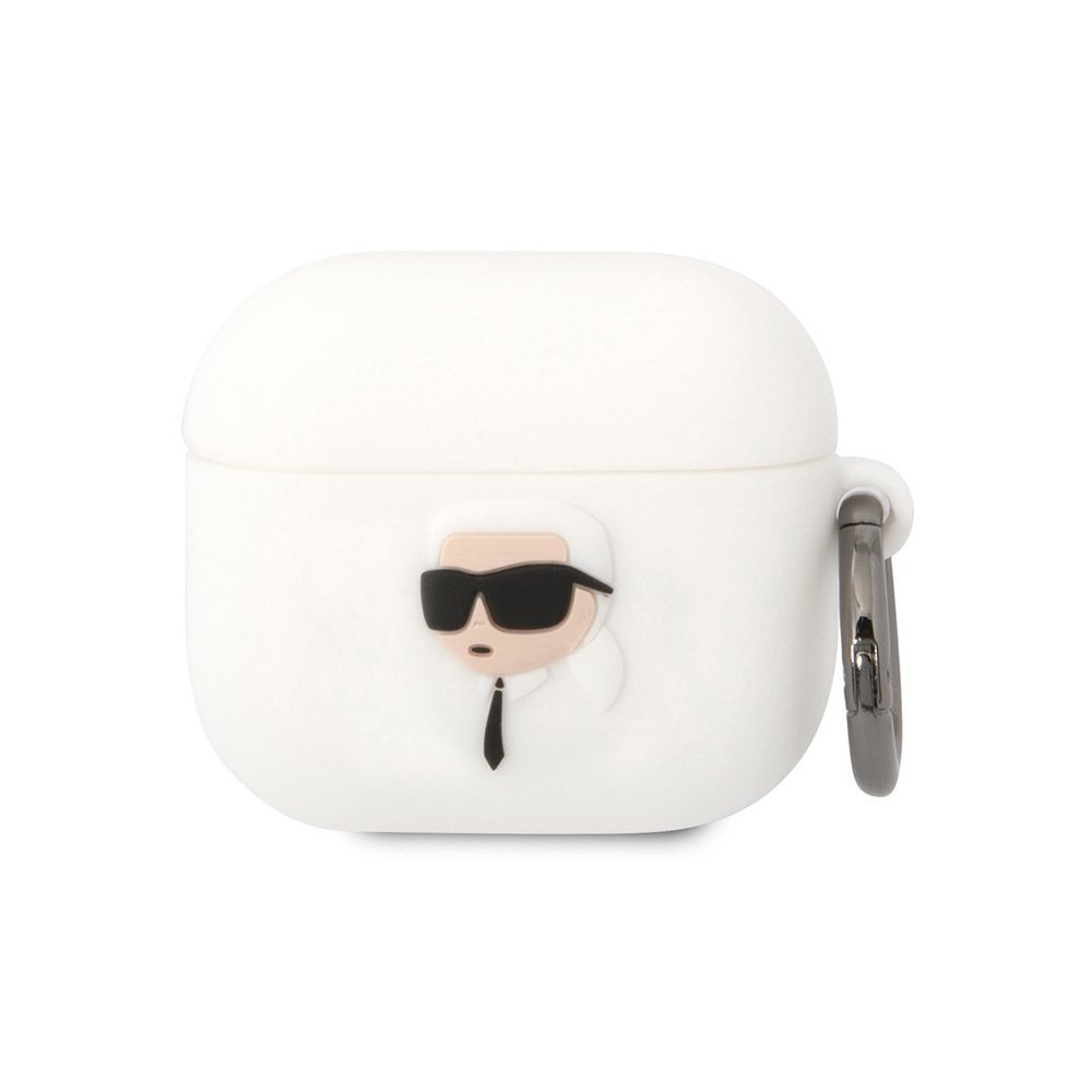 Чехол Lagerfeld NFT 3D Karl для AirPods 3 с кольцом, силикон. Цвет: белый