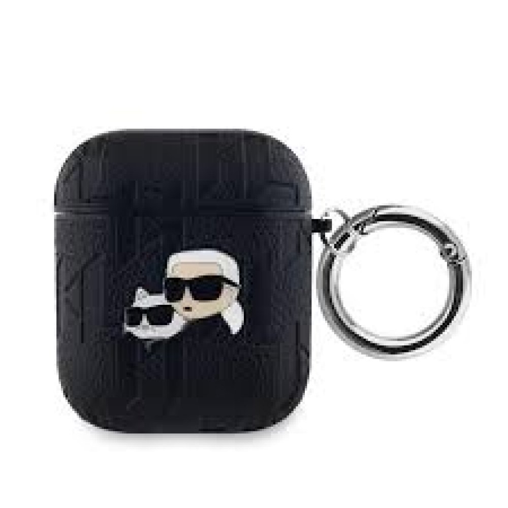 Чехол Lagerfeld PU Saffiano Monogram NFT Metal Head Karl & Choupete для Airpods 1/2. Цвет: черный