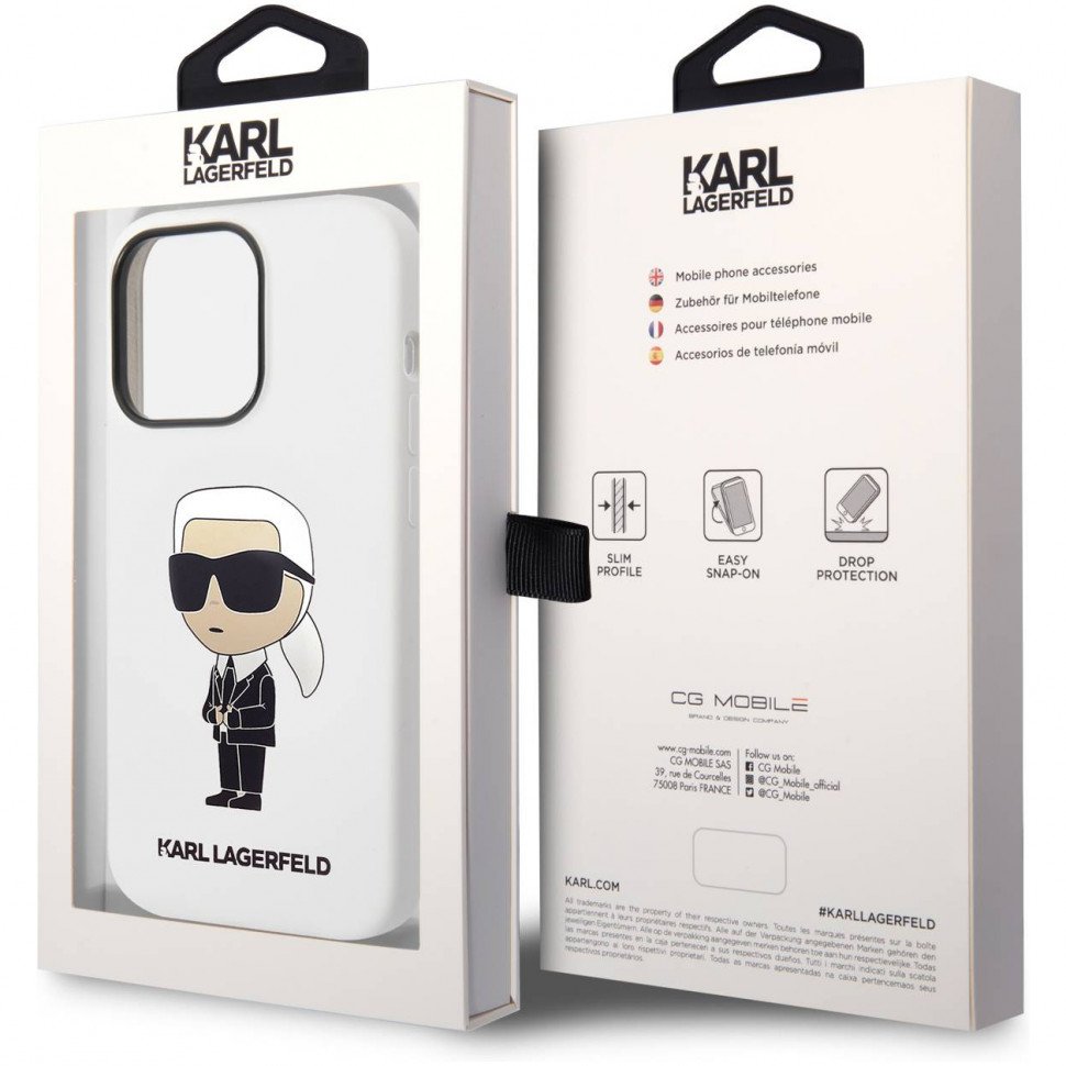 Чехол Lagerfeld для iPhone 14 Pro Max Liquid silicone NFT Karl Ikonik Hard. Цвет: белый