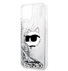 Чехол Lagerfeld для iPhone 15 Liquid Glitter NFT Choupette head Hard. Цвет: серебристый