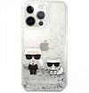 Чехол Lagerfeld для iPhone 13 Pro Max Liquid glitter Karl & Choupette Hard. Цвет: серебристый