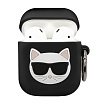 Чехол Lagerfeld Karl & Choupette для Airpods 1/2 силиконовый с кольцом. Цвет: чёрный