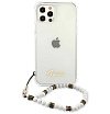 Чехол Guess для iPhone 12 Pro Max PC/TPU Script Hard Transp +Pearl strap. Цвет: белый