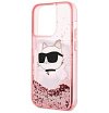 Чехол Lagerfeld для iPhone 14 Pro Max Liquid glitter NFT Choupette head Hard. Цвет: розовый