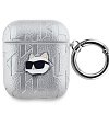 Чехол Lagerfeld PU Saffiano Monogram with ring NFT Metal Head Choupette для Airpods 1/2. Цвет: сереб