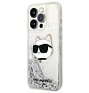 Чехол Lagerfeld для iPhone 14 Pro Liquid glitter NFT Choupette head Hard. Цвет: серебристый