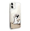 Чехол Lagerfeld для iPhone 11 Liquid glitter Choupette Fun Hard. Цвет: золотой