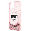 Чехол Lagerfeld для iPhone 15 Liquid Glitter NFT Choupette head Hard. Цвет: розовый