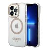 Чехол Guess PC/TPU Metal outline Hard MagSafe для iPhone 15 Pro Max. Цвет: прозрачный/золотой