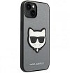 Чехол Lagerfeld для iPhone 14 PU Saffiano Choupette head Patch Hard. Цвет: серебристый