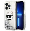 Чехол Lagerfeld для iPhone 14 Pro Liquid glitter NFT Choupette head Hard. Цвет: серебристый