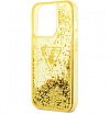 Чехол Guess для iPhone 14 Pro Liquid Glitter Triangle logo Hard. Цвет: жёлтый