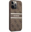 Чехол Guess для iPhone 14 Pro Max PU 4G Stripe printed logo Hard. Цвет: коричневый