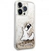 Чехол Lagerfeld для iPhone 14 Pro Max Liquid glitter Choupette Fun Hard. Цвет: золотой