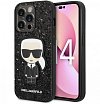 Чехол Lagerfeld для iPhone 14 Pro Glitter flakes Ikonik patch Metal logo Hard. Цвет: чёрный