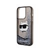 Чехол Lagerfeld для iPhone 14 Pro Max Liquid glitter NFT Choupette head Hard. Цвет: чёрный