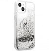 Чехол Guess для iPhone 13 Liquid Glitter 4G Big logo Hard. Цвет: серебристый