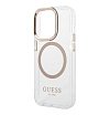 Чехол Guess PC/TPU Metal outline Hard MagSafe для iPhone 15 Pro. Цвет: прозрачный/золотой