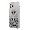 Чехол Lagerfeld для iPhone 12/12 Pro Liquid glitter Karl and Choupette heads. Цвет: серебристый