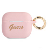 Чехол Guess Script logo для Airpods 3 силиконовый с кольцом. Цвет: светло-розовый