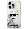 Чехол Lagerfeld для iPhone 14 Pro Max Liquid glitter NFT Choupette head Hard. Цвет: серебристый