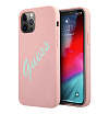 Чехол Guess для iPhone 12/12 Pro Liquid silicone Script logo. Цвет: розовый/зелёный