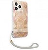 Чехол Guess для iPhone 13 Pro Max PC/TPU Flower pattern Hard + Hand cord. Цвет: золотой