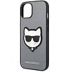 Чехол Lagerfeld для iPhone 14 PU Saffiano Choupette head Patch Hard. Цвет: серебристый