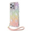 Чехол Guess PC/TPU Peony glitter +Nylon Hand cord Hard для iPhone 15 Pro. Цвет: радужный розовый