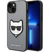 Чехол Lagerfeld для iPhone 14 PU Saffiano Choupette head Patch Hard. Цвет: серебристый