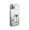 Чехол Lagerfeld для iPhone 12 Pro Max Liquid Glitter Choupette Fun Hard. Цвет: серебристый