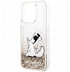 Чехол Lagerfeld для iPhone 14 Pro Max Liquid glitter Choupette Fun Hard. Цвет: золотой